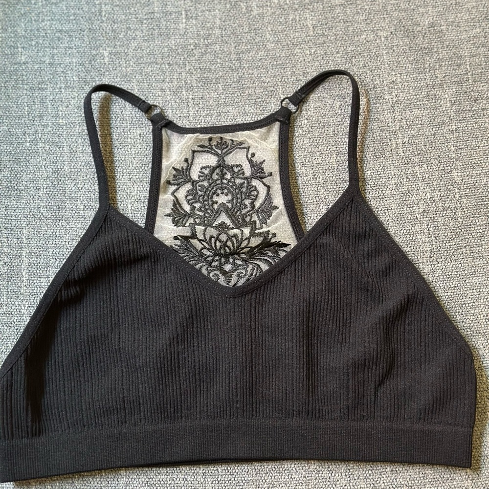 Black Lace Detail Bralette- XS